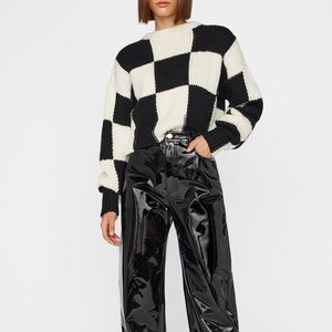 FRAME crop check black white wool sweater current season $598